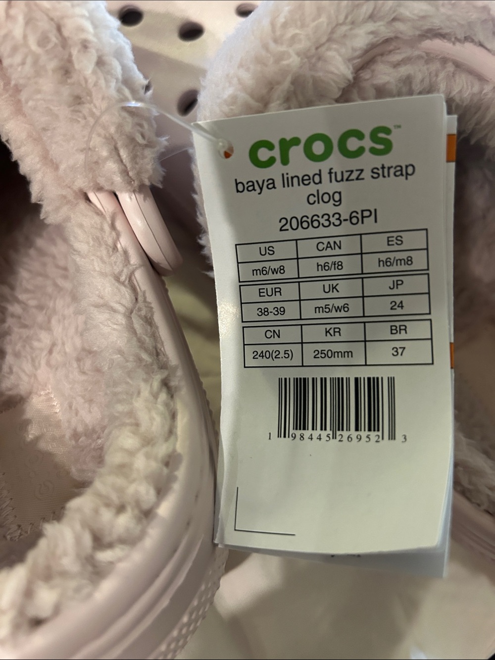 CROCS Classic Clog Baya Lined Fuzzy Strap Pale Pink Women’s Size 8 New - Picture 6 of 6